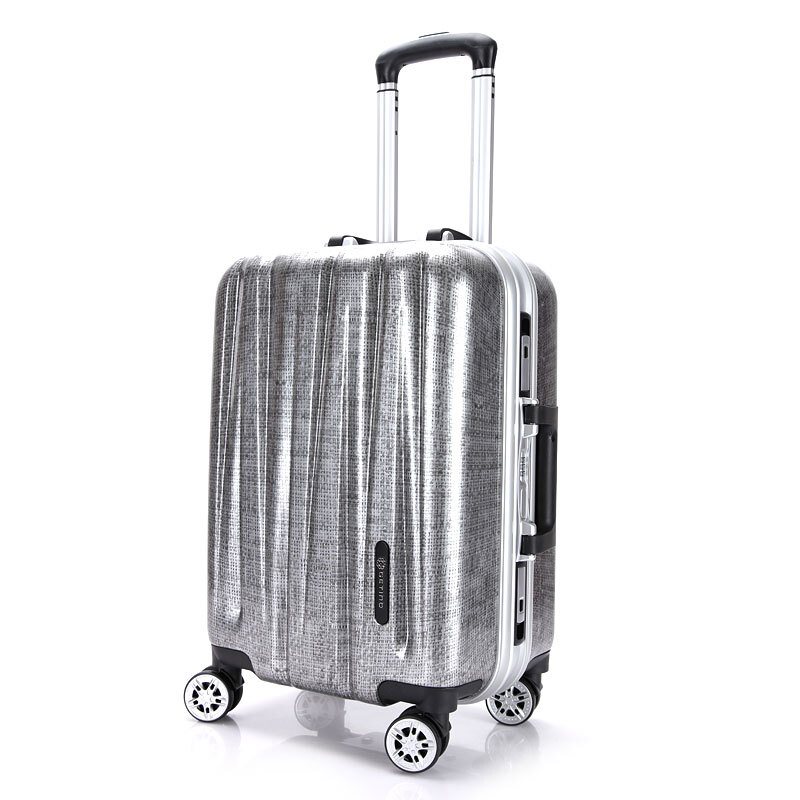 淘貓貓 ABS麻紋20寸24寸鋁框拉桿箱出差旅行箱 登機箱 行李箱 商務(wù)皮箱 托運箱子 灰色20寸